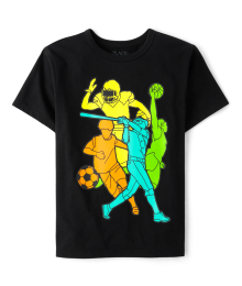 Childrens Place Black Multi Sports Graphic Tee